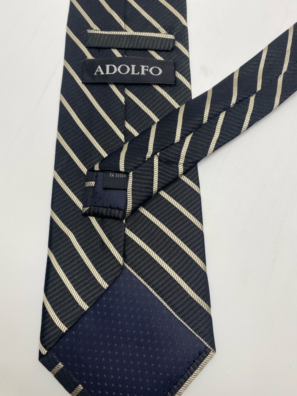 Adolfo Navy and Cream Diagonal Repp Stripe Silk Tie # 0033